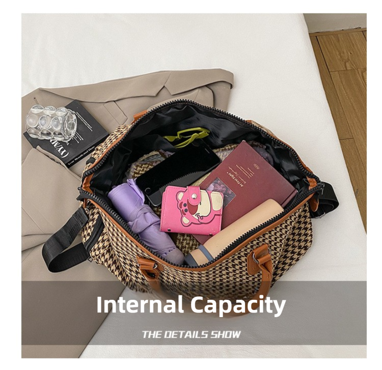 Brown Large Capacity Knitted Travel Bag with Shoe-Zone - Weekend Overnight & Carry-on Gym Bag