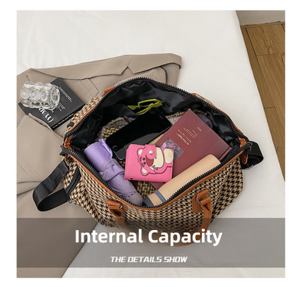 Brown Large Capacity Knitted Travel Bag with Shoe-Zone - Weekend Overnight & Carry-on Gym Bag