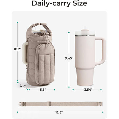Pink Nylon Quilted Insulated Water Bottle Bag for 18-64oz Flask - Lightweight Sports & Travel Puffer Shockproof Protective Pouch