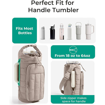 Coral Nylon Quilted Insulated Water Bottle Bag for 18-64oz Flask - Lightweight Sports & Travel Puffer Shockproof Protective Pouch