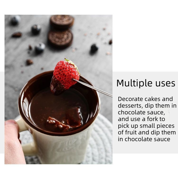 White European Style Ceramic Chocolate & Cheese Melter Set - 200ml Mini Melting Mug & Fork