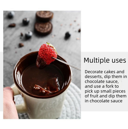 Coffee European Style Ceramic Chocolate & Cheese Melter Set - 200ml Mini Melting Mug & Fork