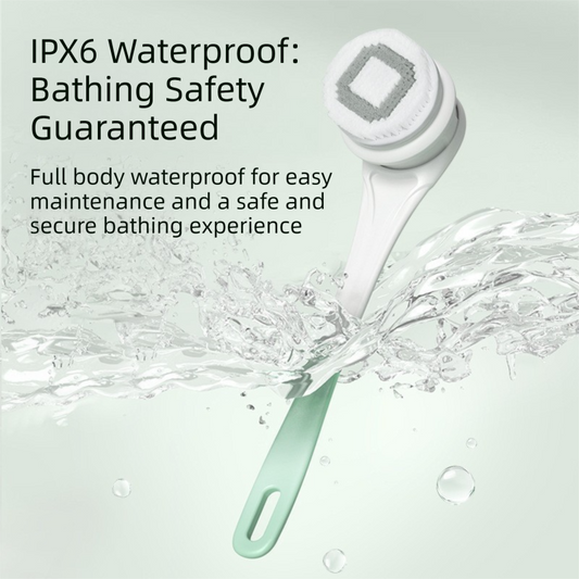 Pink Electric 360Â°Rotating Shower Brush with Long Handle for Back Scrubbing(43CM) - IPX7 Waterproof & Premium Silicone & PA Bristles