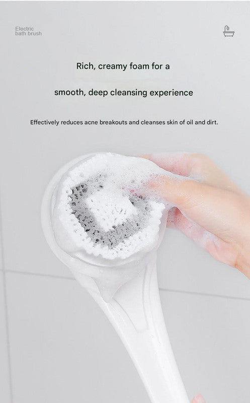 Pink Electric 360Â°Rotating Shower Brush with Long Handle for Back Scrubbing(43CM) - IPX7 Waterproof & Premium Silicone & PA Bristles