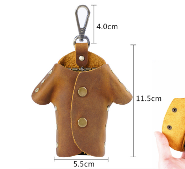 Black Genuine Crazy Horse Leather Key Case Creative Jacket Shape Holder Vintage Cowhide Pouch for Car Fob & House Keys Brown