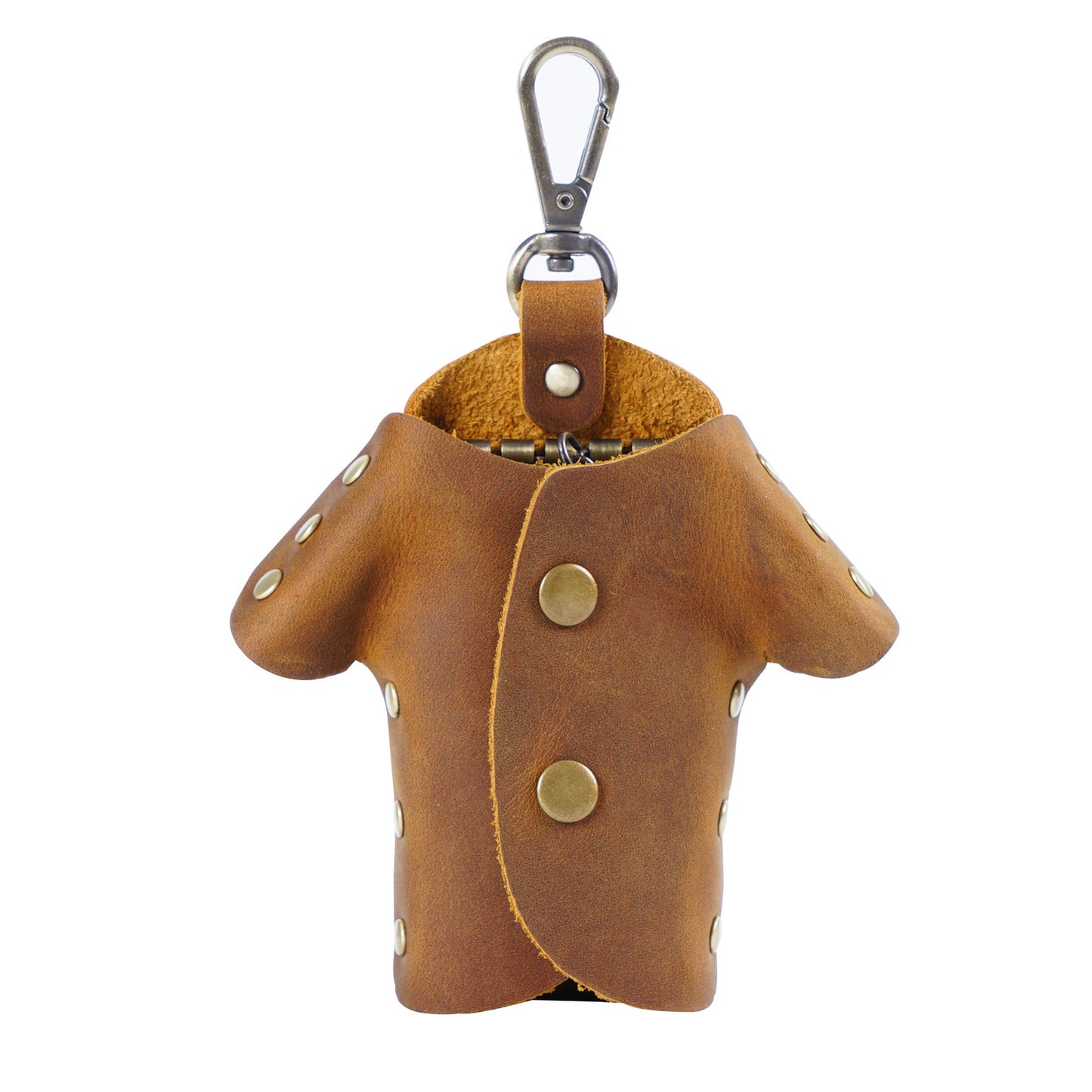 Brown Genuine Crazy Horse Leather Key Case Creative Jacket Shape Holder Vintage Cowhide Pouch for Car Fob & House Keys Brown