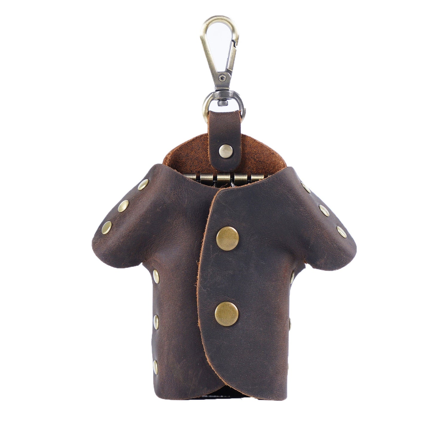 Coffee Genuine Crazy Horse Leather Key Case Creative Jacket Shape Holder Vintage Cowhide Pouch for Car Fob & House Keys Brown