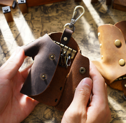 Coffee Genuine Crazy Horse Leather Key Case Creative Jacket Shape Holder Vintage Cowhide Pouch for Car Fob & House Keys Brown