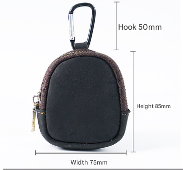 Brown Genuine Crazy Horse Leather Mini Coin Purse Zipper Shell Pouch Small Earphone Case Key Holder with Carabiner Clip 8.5cm for Travel