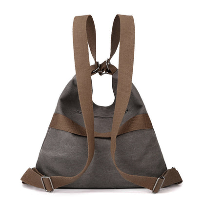 Grey Versatile 3-in-1 Canvas Backpack and Shoulder Bag Large Capacity Handbag for Women Ideal for Travel School and Everyday Use