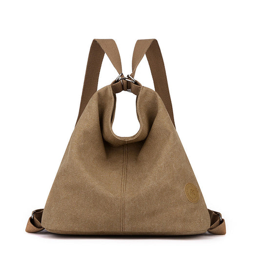 Coffee Versatile 3-in-1 Canvas Backpack and Shoulder Bag Large Capacity Handbag for Women Ideal for Travel School and Everyday Use