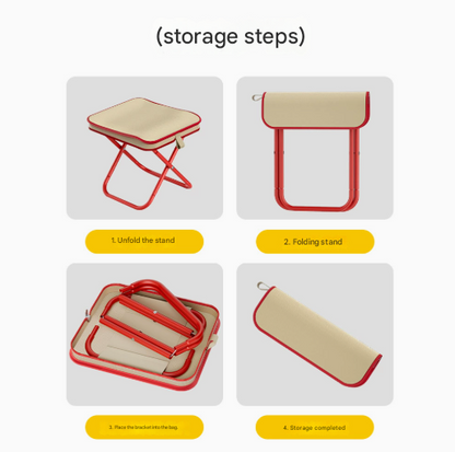 Beige Premium 2-Piece Portable Folding Stool Set | Lightweight Compact Camping Chairs | Durable Outdoor Seats for Fishing, Picnics, and Hiking