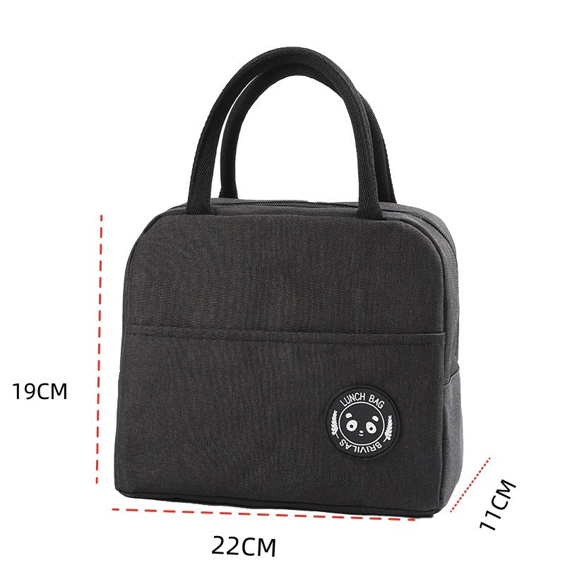 Black Portable Insulated Lunch Bag for Kids & Adults | Cute Panda Thermal Bento Tote | Lightweight Water-Resistant Meal Prep Bag