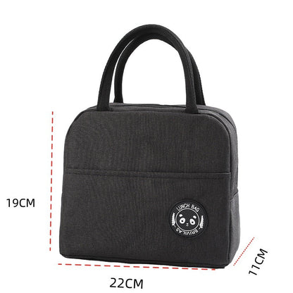 Black Portable Insulated Lunch Bag for Kids & Adults | Cute Panda Thermal Bento Tote | Lightweight Water-Resistant Meal Prep Bag