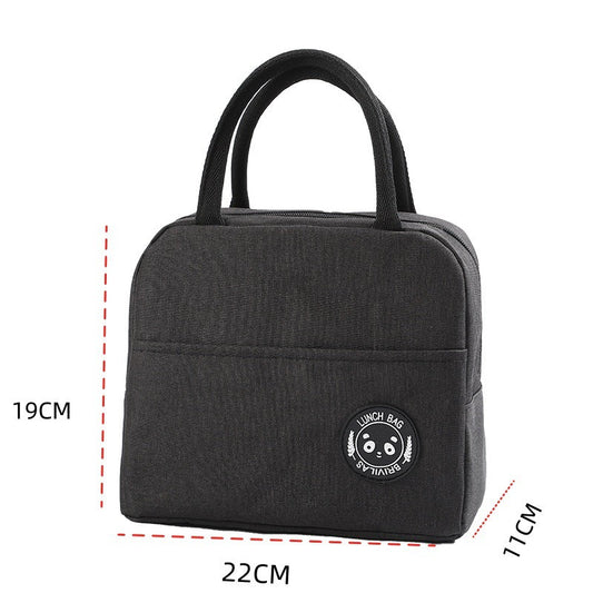 Black Portable Insulated Lunch Bag for Kids & Adults | Cute Panda Thermal Bento Tote | Lightweight Water-Resistant Meal Prep Bag