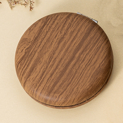2 Pcs Brown Portable Wooden-Style Makeup Mirror - Dual-Sided High-Definition Compact Mirror