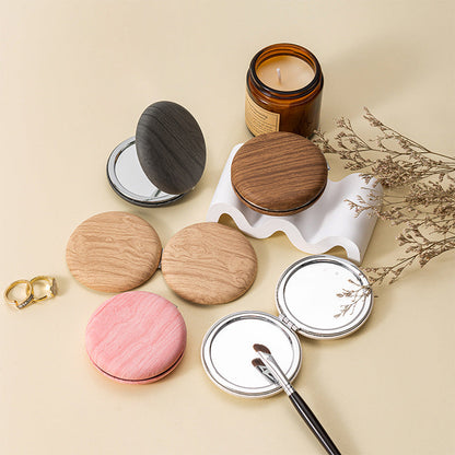 2 Pcs Pink Portable Wooden-Style Makeup Mirror - Dual-Sided High-Definition Compact Mirror