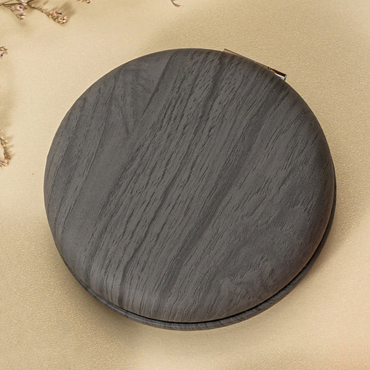 2 Pcs Grey Portable Wooden-Style Makeup Mirror - Dual-Sided High-Definition Compact Mirror