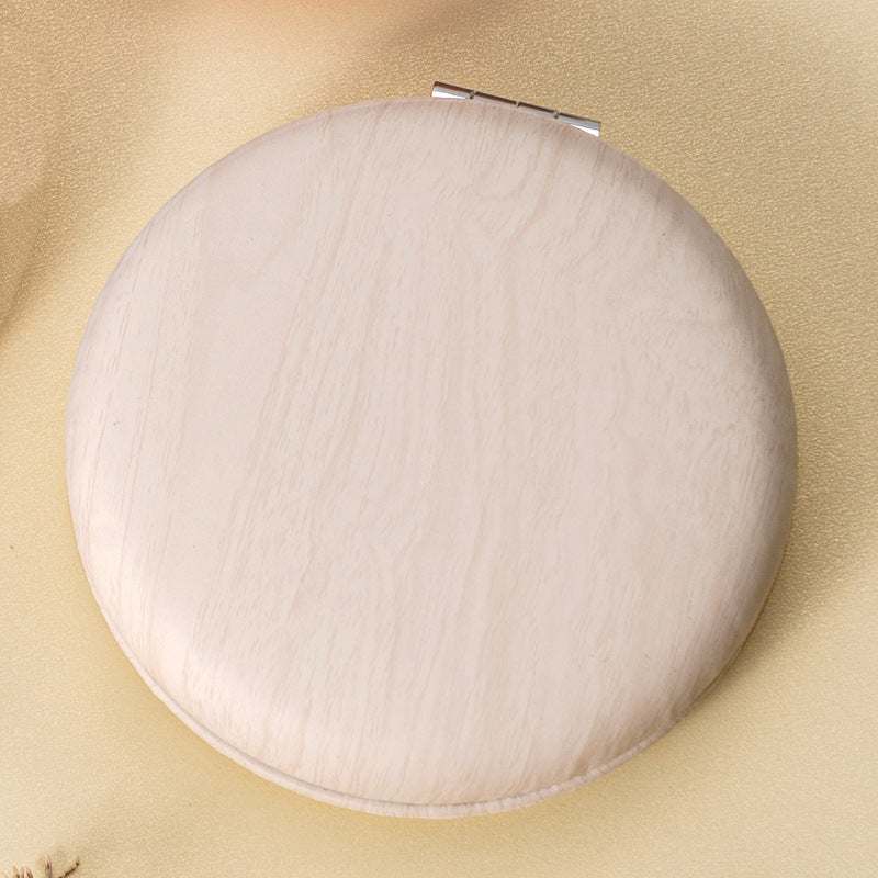 2 Pcs Beige Portable Wooden-Style Makeup Mirror - Dual-Sided High-Definition Compact Mirror