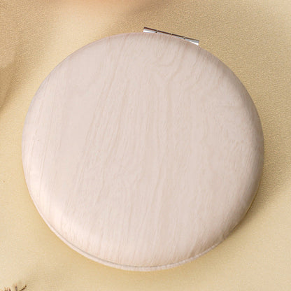2 Pcs Beige Portable Wooden-Style Makeup Mirror - Dual-Sided High-Definition Compact Mirror