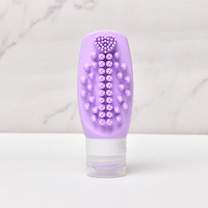 Purple Travel Silicone Refillable Bottle Set â€“ Multi-Functional Soft-Squeeze Dispenser with Built-in Brush (3-Pack)