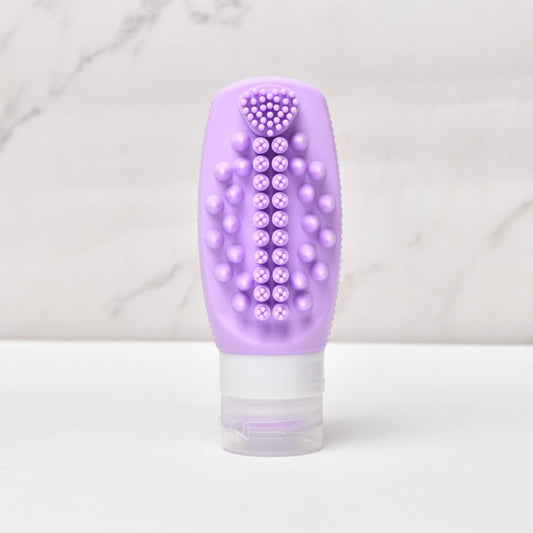 Purple Travel Silicone Refillable Bottle Set â€“ Multi-Functional Soft-Squeeze Dispenser with Built-in Brush (3-Pack)