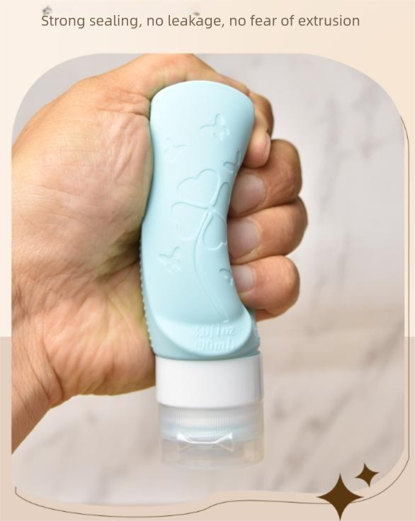 Beige Travel Silicone Refillable Bottle Set â€“ Multi-Functional Soft-Squeeze Dispenser with Built-in Brush (3-Pack)