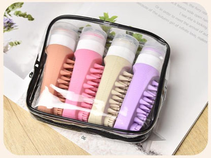 Combination A Travel silicone refillable water bottle set â€“ multi-functional soft-press dispenser with brush and storage bag (4-pack)