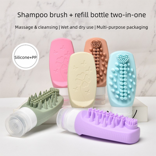 Combination A Travel silicone refillable water bottle set â€“ multi-functional soft-press dispenser with brush and storage bag (4-pack)