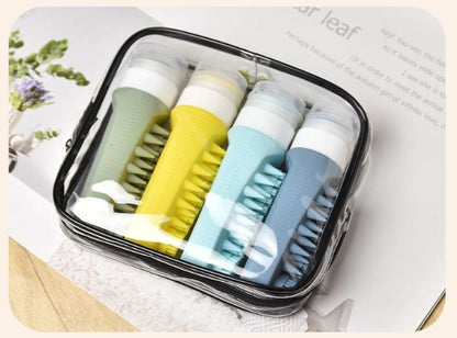 Combination B Travel silicone refillable water bottle set â€“ multi-functional soft-press dispenser with brush and storage bag (4-pack)