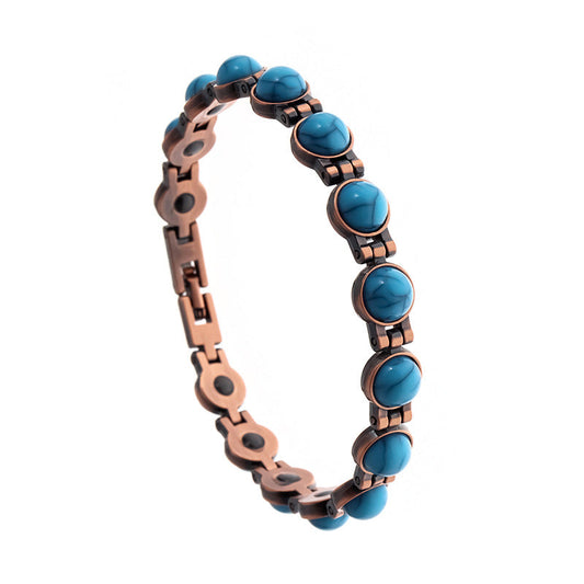 Vintage-Inspired Women's Copper-Tone Magnetic Bracelet â€“ Turquoise Accent Magnetic Bangle