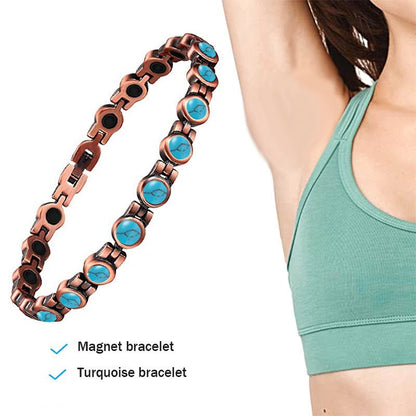 Vintage-Inspired Women's Copper-Tone Magnetic Bracelet â€“ Turquoise Accent Magnetic Bangle