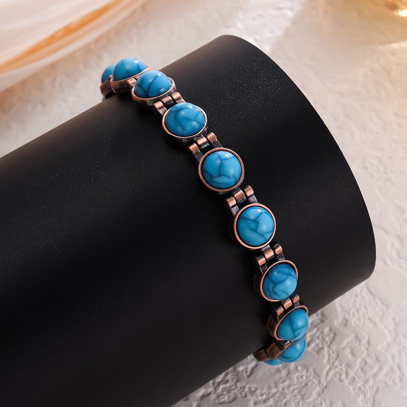 Vintage-Inspired Women's Copper-Tone Magnetic Bracelet â€“ Turquoise Accent Magnetic Bangle