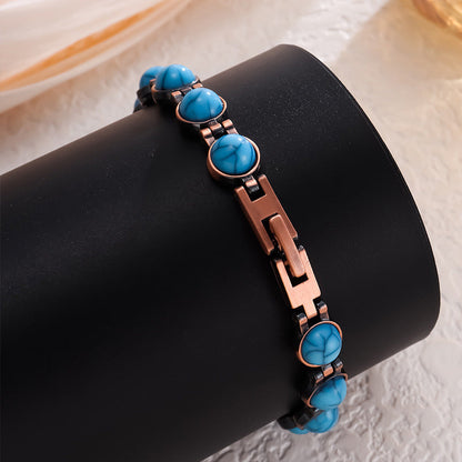 Vintage-Inspired Women's Copper-Tone Magnetic Bracelet â€“ Turquoise Accent Magnetic Bangle