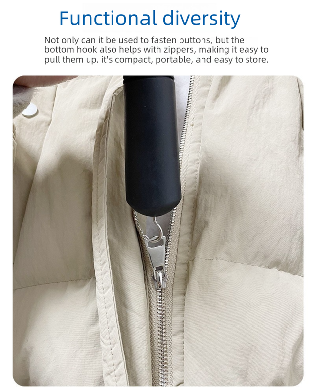Grey Dressing Aid Tool â€“ Button & Zipper Assistant for Elderly and People with Limited Mobility