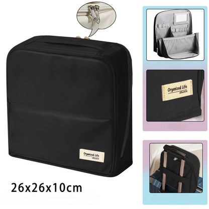 Black Magnetic Compartmentalized Standing Cosmetic Bag â€“ Large Capacity with Mirror, Travel Makeup Organizer (26Ã—10Ã—26 cm)