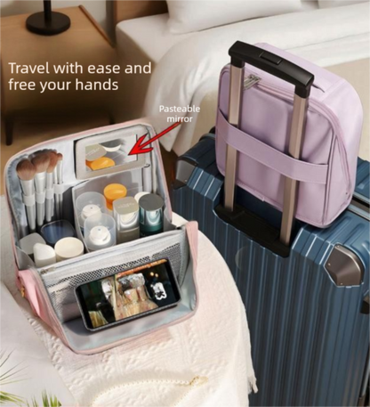 Black Magnetic Compartmentalized Standing Cosmetic Bag â€“ Large Capacity with Mirror, Travel Makeup Organizer (26Ã—10Ã—26 cm)