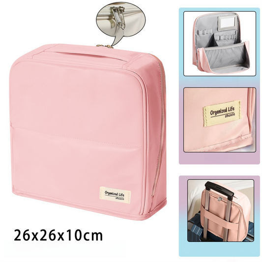 Pink Magnetic Compartmentalized Standing Cosmetic Bag â€“ Large Capacity with Mirror, Travel Makeup Organizer (26Ã—10Ã—26 cm)