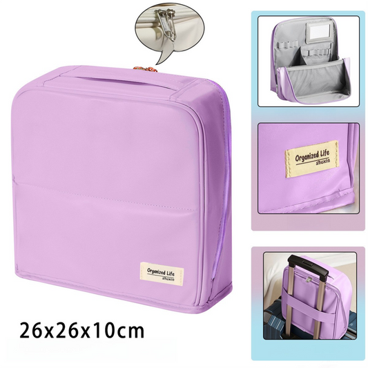 Purple Magnetic Compartmentalized Standing Cosmetic Bag â€“ Large Capacity with Mirror, Travel Makeup Organizer (26Ã—10Ã—26 cm)