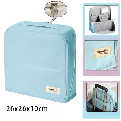 Blue Magnetic Compartmentalized Standing Cosmetic Bag â€“ Large Capacity with Mirror, Travel Makeup Organizer (26Ã—10Ã—26 cm)