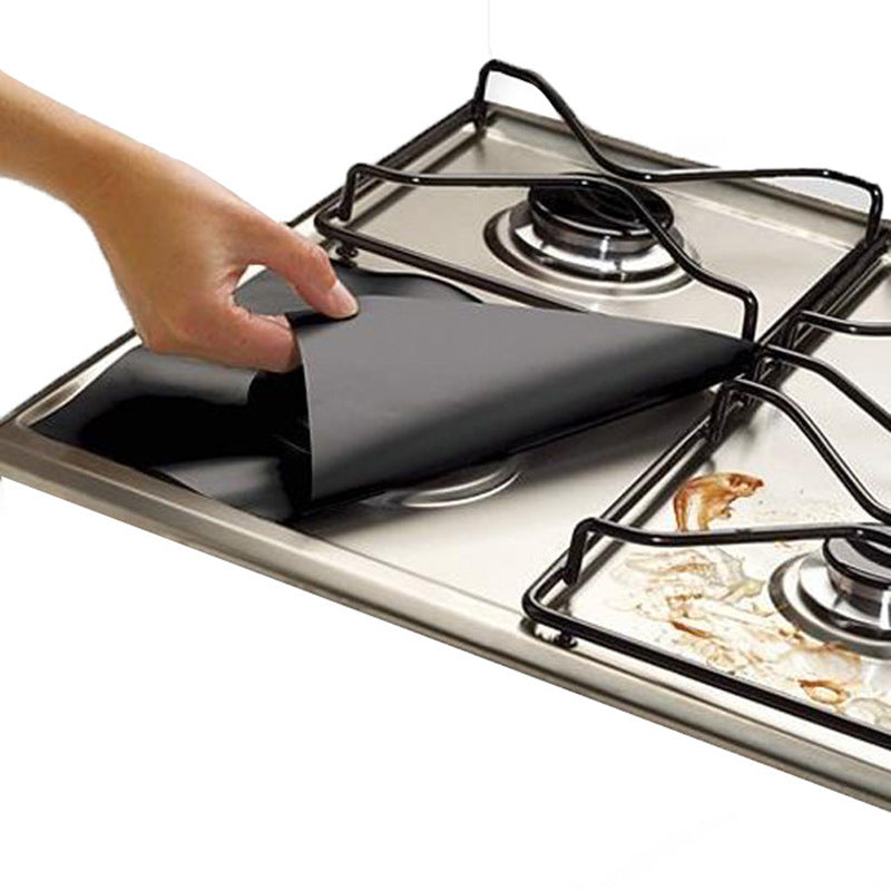 10 Pcs Black Heat-Resistant Gas Stove Mat â€“ Non-Stick Teflon Coated Fiberglass Protector for Cooktops (270mm Ã— 270mm)