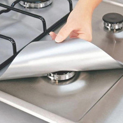 6 Pcs Silver Heat-Resistant Gas Stove Mat â€“ Non-Stick Teflon Coated Fiberglass Protector for Cooktops (270mm Ã— 270mm)
