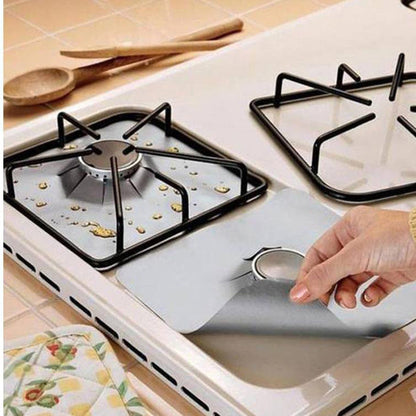 10 Pcs Silver Heat-Resistant Gas Stove Mat â€“ Non-Stick Teflon Coated Fiberglass Protector for Cooktops (270mm Ã— 270mm)
