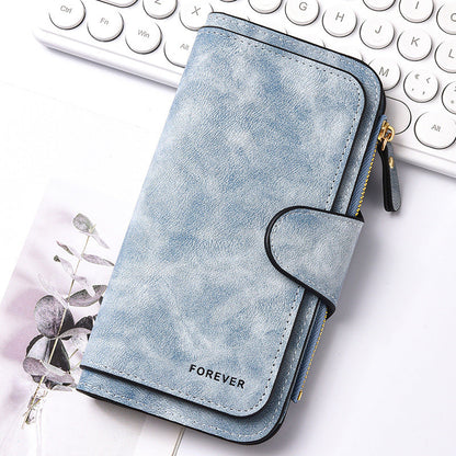 Blue Stylish Large-Capacity Women's Long Wallet â€“ Vintage PU Leather Clutch with Zipper and Snap Closure