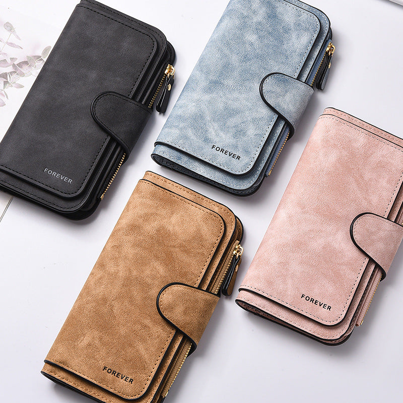 Blue Stylish Large-Capacity Women's Long Wallet â€“ Vintage PU Leather Clutch with Zipper and Snap Closure