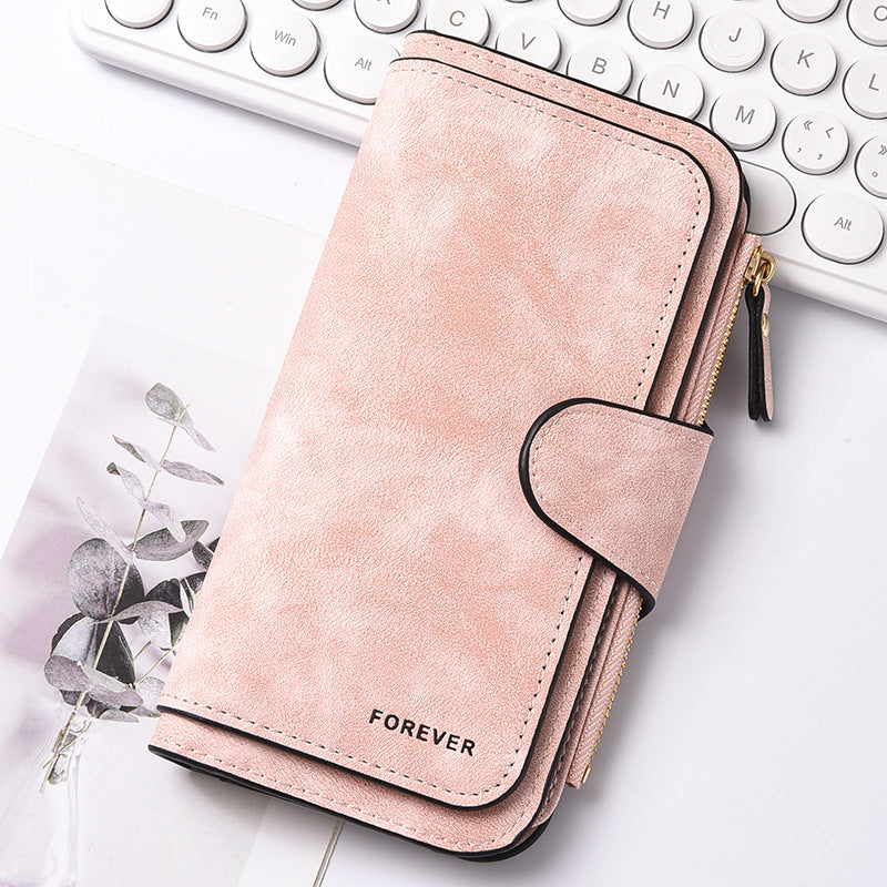 Pink Stylish Large-Capacity Women's Long Wallet â€“ Vintage PU Leather Clutch with Zipper and Snap Closure