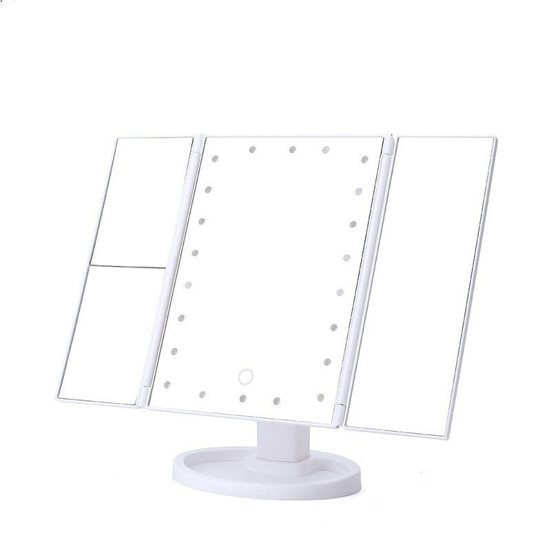White 360Â° Rotating LED Tri-Fold Makeup Mirror â€“ 22-Bulb Illuminated Vanity Mirror with 1X/2X/3X Magnification