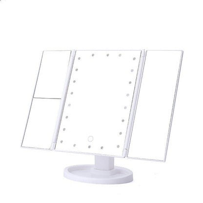 White 360Â° Rotating LED Tri-Fold Makeup Mirror â€“ 22-Bulb Illuminated Vanity Mirror with 1X/2X/3X Magnification