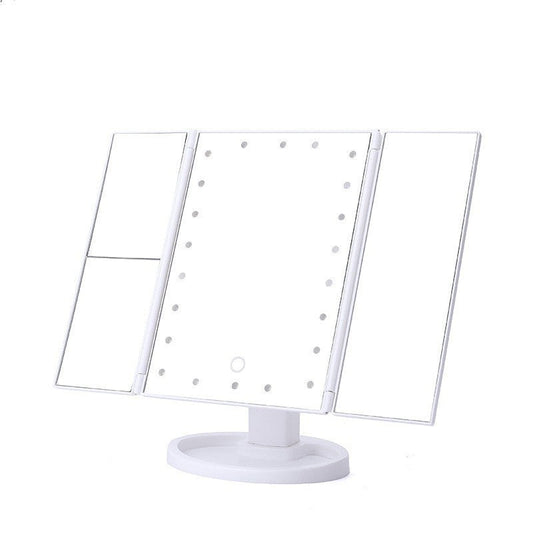 White 360Â° Rotating LED Tri-Fold Makeup Mirror â€“ 22-Bulb Illuminated Vanity Mirror with 1X/2X/3X Magnification