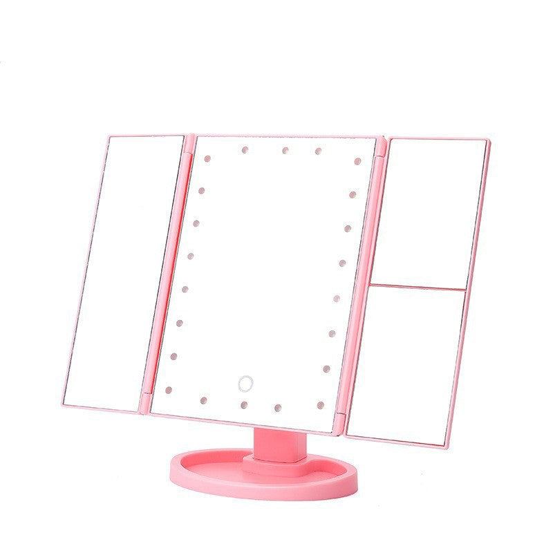 Pink 360Â° Rotating LED Tri-Fold Makeup Mirror â€“ 22-Bulb Illuminated Vanity Mirror with 1X/2X/3X Magnification